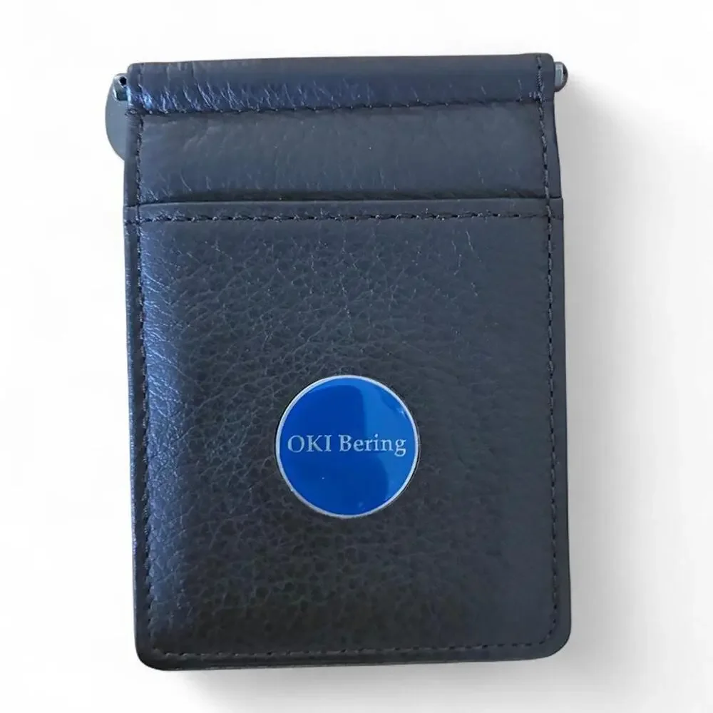 Black leather money holder with magnetic closure